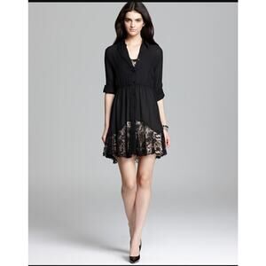 Alice + Olivia Silk Lace Black Shirt Dress